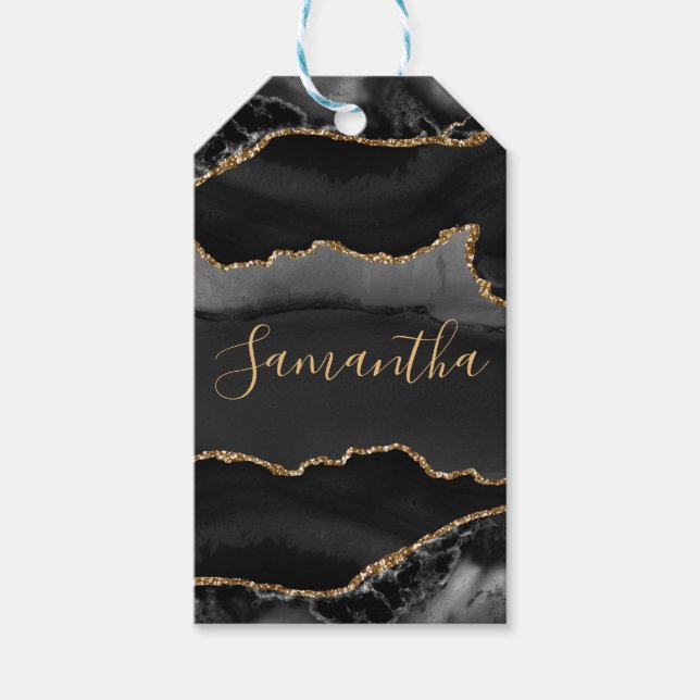 Etiqueta Para Presente Agitação de falso preto e Dourado (Frente)