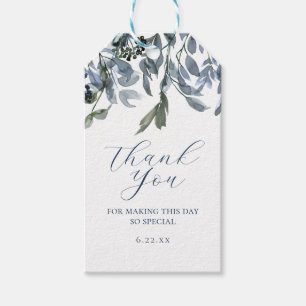 Etiqueta Para Presente Agradecimento Datado em Script Floral Azul Aquarel