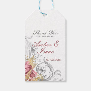 Etiqueta Para Presente Agradecimento de casamento floral cor-de-rosa chiq