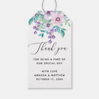 Agradecimento de casamento floral rosa roxo elegan