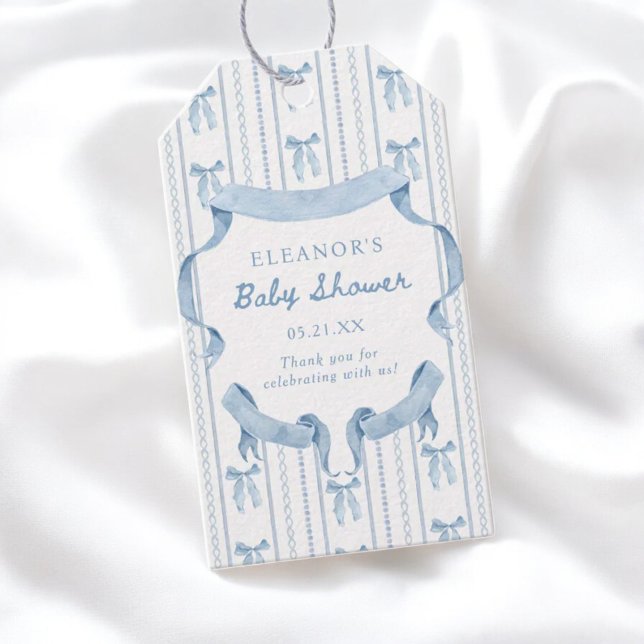 Etiqueta Para Presente Agradecimento Festa Bebê Menino Laço Azul (Criador carregado)