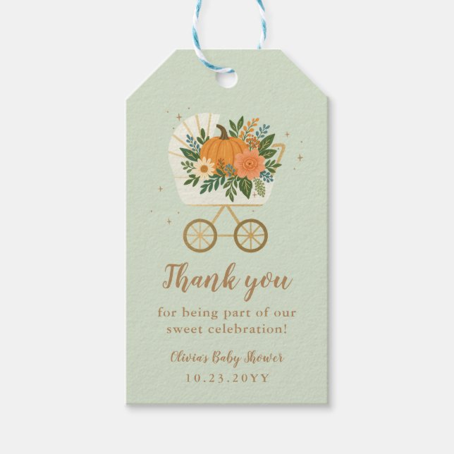 Etiqueta Para Presente Agradecimento Festa de Bebê Abóbora Sage (Frente)