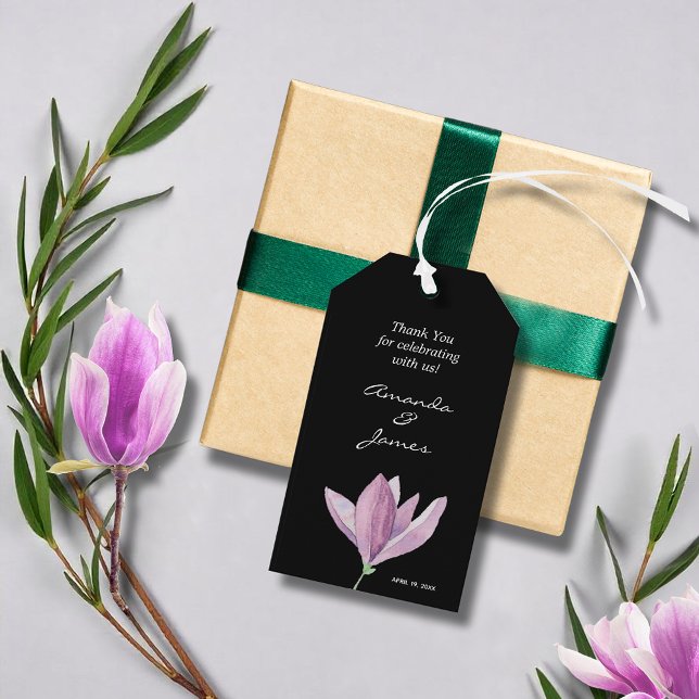 Etiqueta Para Presente Agradecimento Floral Aquarela (Watercolor floral purple magnolia wedding thank you favor gift tags)