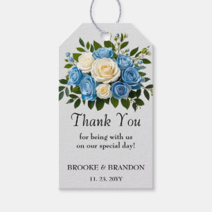 Etiqueta Para Presente Agradecimento Floral Azul e Branco Personalizado