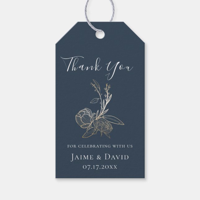 Etiqueta Para Presente Agradecimento Floral Botânico em Ouro Elegante (Frente)