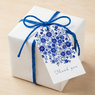 Etiqueta Para Presente Agradecimento Floral de Aguarela Azul-Indigo Profu