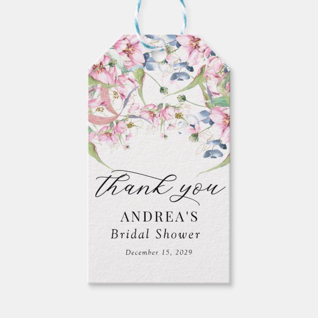 Etiqueta Para Presente Agradecimento Floral Rosa Primavera Aquarela (Frente)