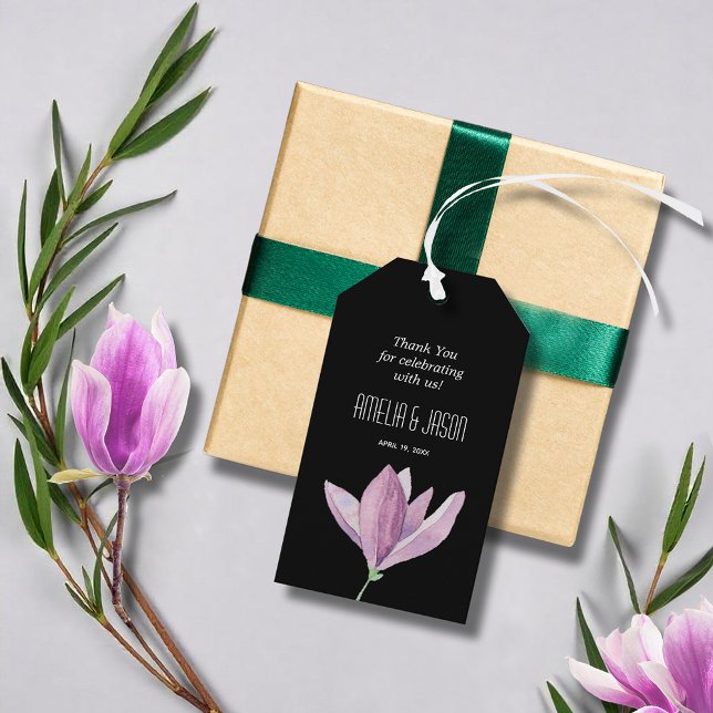 Etiqueta Para Presente Agradecimento Floral Roxo Preto (Black Purple Floral Thank You Gift Tags)