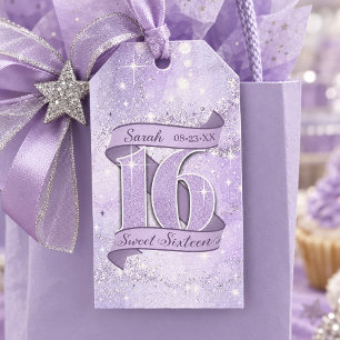 Etiqueta Para Presente Água com Brilho Aquarela Sweet 16 Violeta ID1333 I