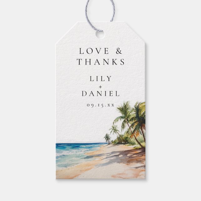 Etiqueta Para Presente Água-forte Casamento Tropical Praia Obrigado (Frente)
