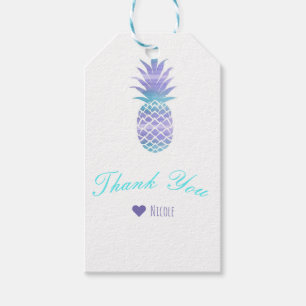 Etiqueta Para Presente Água Turquesa & Abacaxi Roxo Festa Tropical Chic