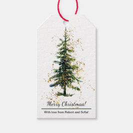 Etiqueta Para Presente Água verde aguarela abeto Feliz Natal Branco