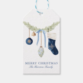 Etiqueta Para Presente Aguarela Azul Meia de Natal em Guirlanda