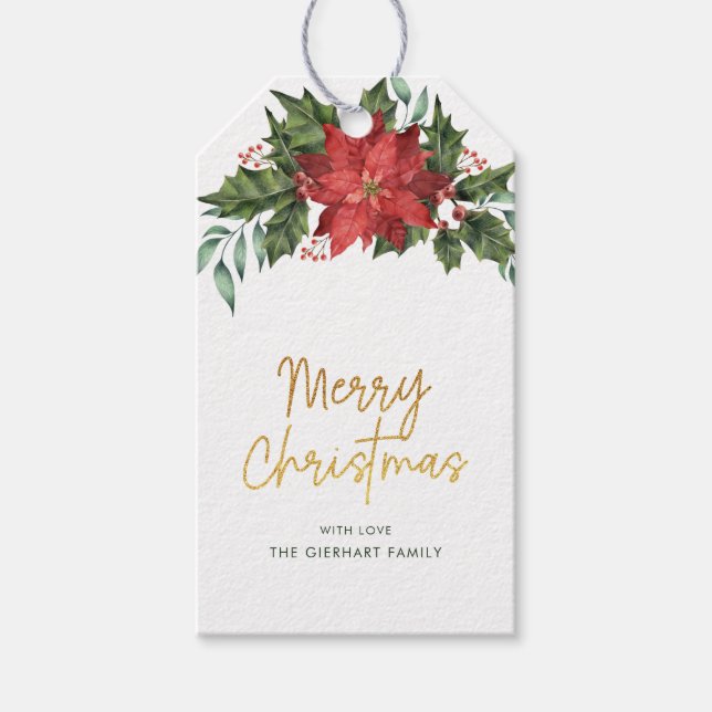 Etiqueta Para Presente Aguarela de Natal Berris Vermelho Verde Script (Frente)