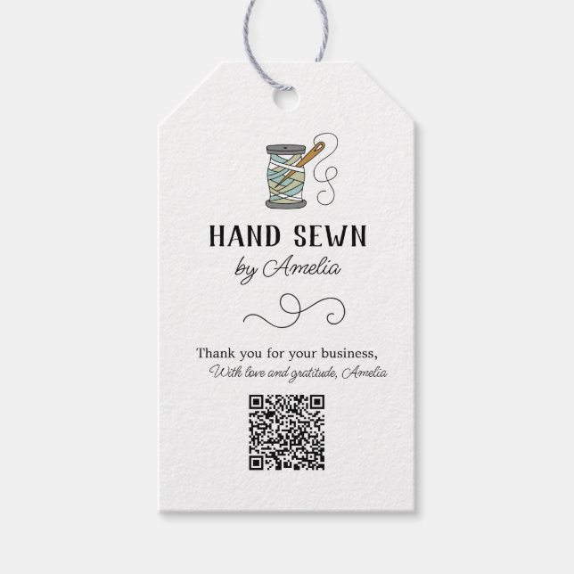 Etiqueta Para Presente Agulha e Linha Caligrafia Artesanal Costura Obriga (Frente)