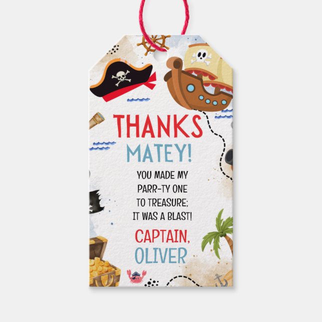 Etiqueta Para Presente Ahoy Matey Pirate THANKS MATEY! (Frente)