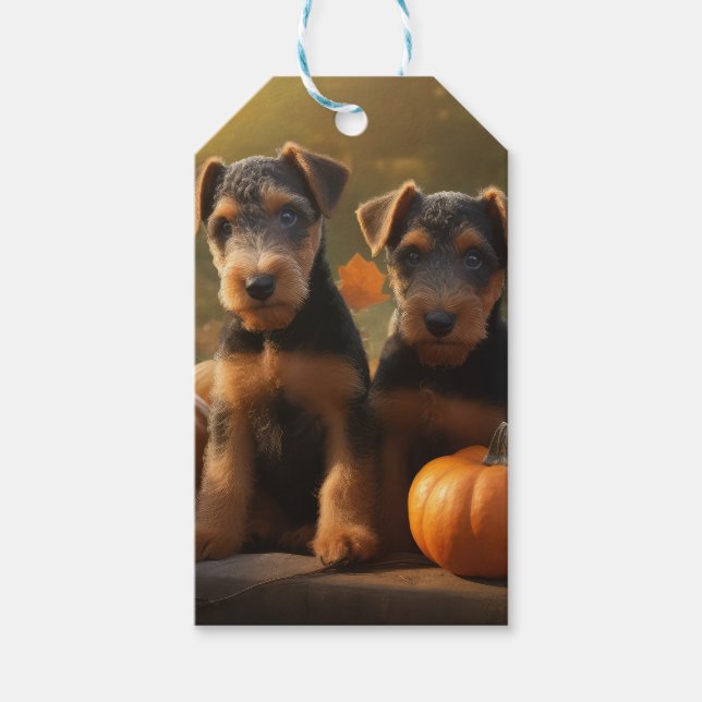 Etiqueta Para Presente Airedale Puppy Autumn Delight Pumpkin (Frente)