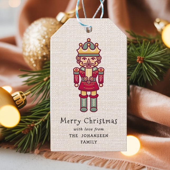 Etiqueta Para Presente Alegre Natal Faux Burlap Quebra-Nozes Rústico (Criador carregado)
