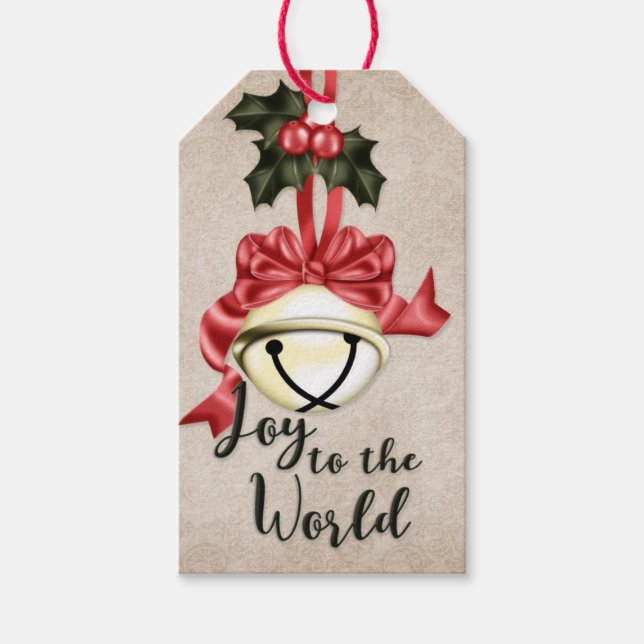 Etiqueta Para Presente Alegria ao Mundo | Ouro com Arco vermelho (Frente)