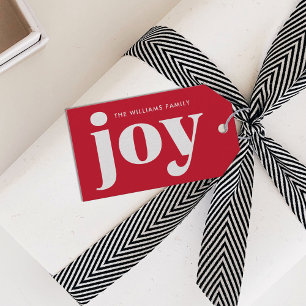 Etiqueta Para Presente Alegria de Natal Vermelho moderna e minimalista