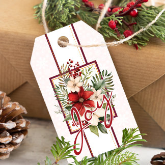 Etiqueta Para Presente Alegria Vermelha Botânica Elegante Natal