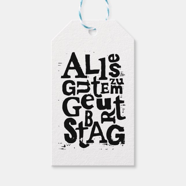 Etiqueta Para Presente Alemão "Feliz Aniversário" Lino Impressão (Frente)