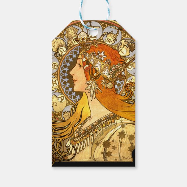 Etiqueta Para Presente Alfonse Mucha Zodiac Art Nouveau Mulher (Frente)
