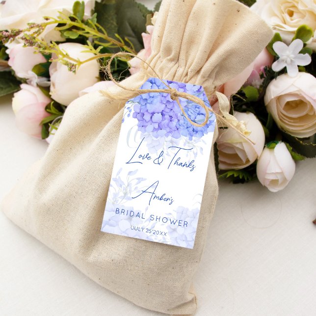 Etiqueta Para Presente Algo azul de chá de panela hydrangea (Something blue hydrangea flowers bridal shower thank you favor gift tags)