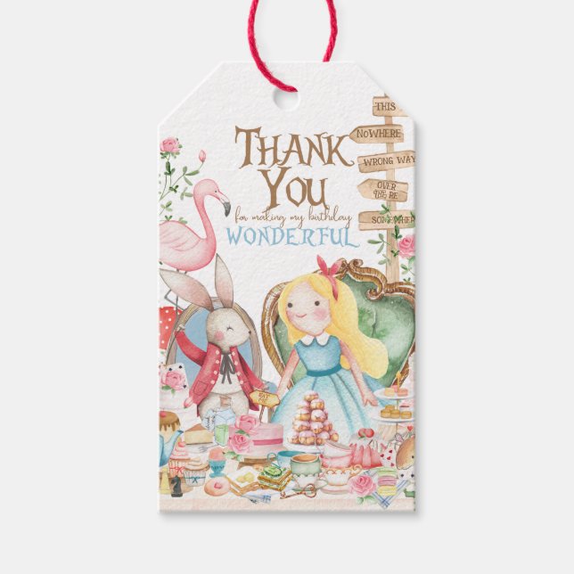 Etiqueta Para Presente Alice Adventures em Woderland Birthday Tea Party (Frente)