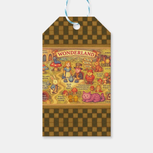 Etiqueta Para Presente Alice Whimsical Map no País das Maravilhas (Frente)