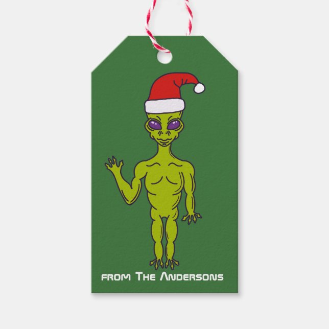 Etiqueta Para Presente Alienígena espacial num Natal Personalizado (Frente)