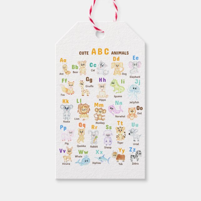 Etiqueta Para Presente Alphabet Animal ABC Animais de estimação (Frente)