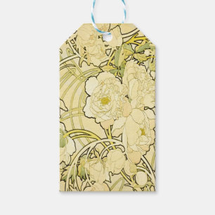 Etiqueta Para Presente Alphonse Mucha Peonias Padrão Floral Art Nouveau
