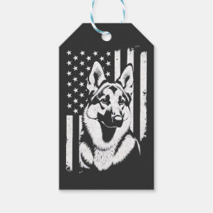 Etiqueta Para Presente Amante do Pastor Alemão EUA Bandeira Americana