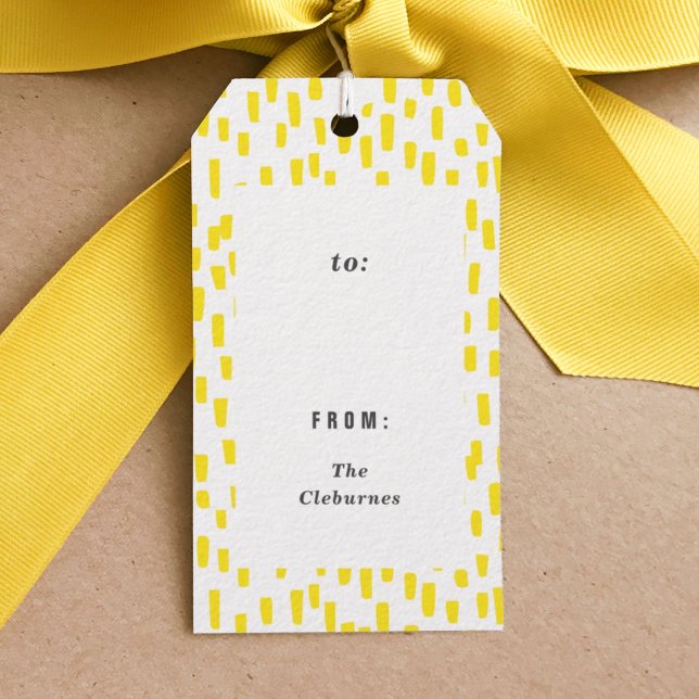 Etiqueta Para Presente Amarelo Brilhante (Dashing bright yellow hand-drawn gift tag.)