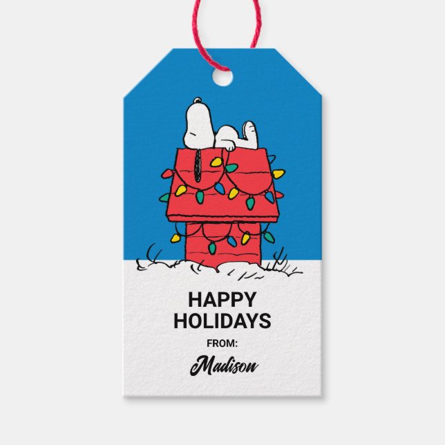 Etiqueta Para Presente Amendoins | Cachorro de Snoopy com Luzes (Frente)