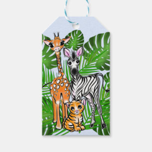 Etiqueta Para Presente Amigos Safari, girafa, zebra, tigre, folhas de pal