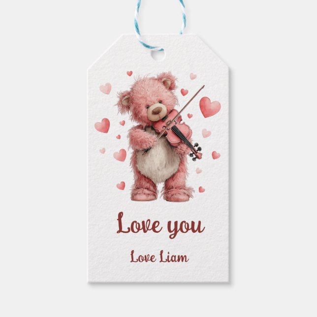 Etiqueta Para Presente Amo Você Teddy com Violino (Frente)