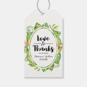Etiqueta Para Presente Amor em folha de palmeira tropical & obrigados do