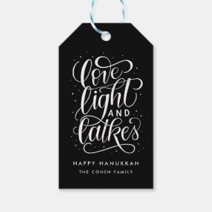 Etiqueta Para Presente Amor Luz e Latkes no Hanukkah Preto