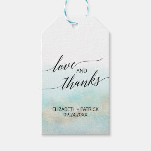 Etiqueta Para Presente Amor & obrigados do casamento de praia da aguarela