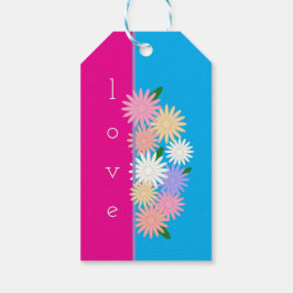 Etiqueta Para Presente Amor Personalizado, Arte Floral a Rosa Quente e Az