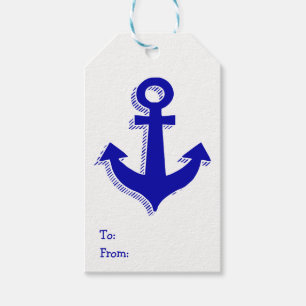 Etiqueta Para Presente Âncora de Navio Náutico Azul Marinho & Branco