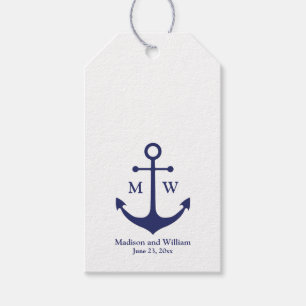 Etiqueta Para Presente Âncora náutica azul marinho branco monograma perso