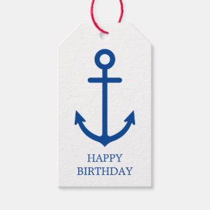 Etiqueta Para Presente Âncora Náutica Simples Azul e Branco Personalizada