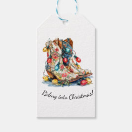 Etiqueta Para Presente Andando no Natal - Botas de Cowboy Festivas com 