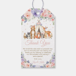 Etiqueta Para Presente Animais da Floresta Rosa e Púrpura Floral Obrigado