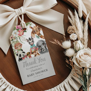 Etiqueta Para Presente Animais Fofos da Savana Festa de Bebê Menino Selva