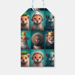 Etiqueta Para Presente Animais selvagens brancos vestindo coroa azul