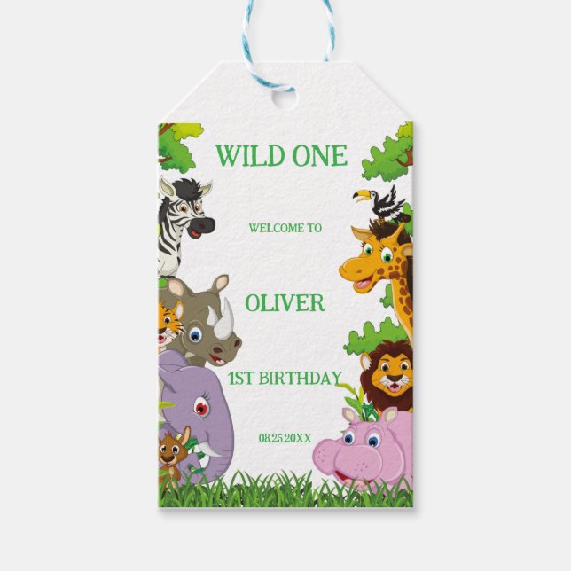 Etiqueta Para Presente Animais Selvagens Uma Selva Selvagem - Safari Verd (Frente)